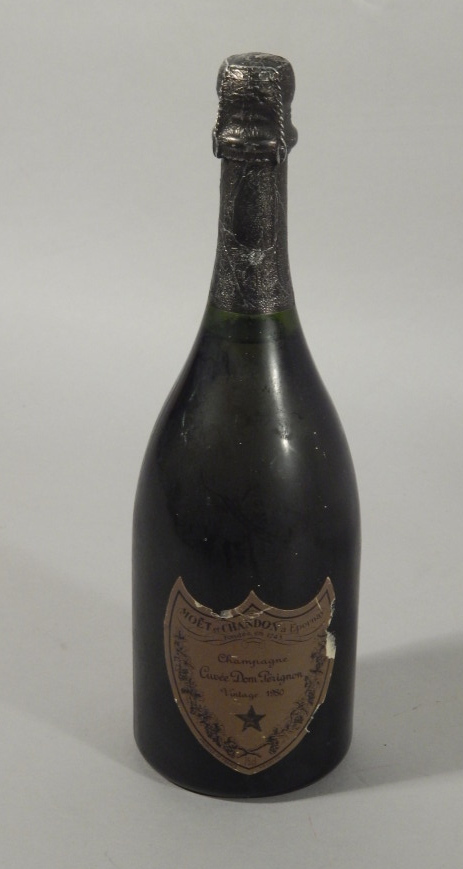 A bottle of Moet & Chandon Dom Perignon 1980 Vintage Champagne.