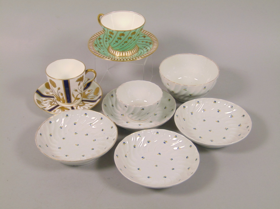 A quantity of Continental porcelain, to include two cups and saucers and Dresden style porcelain