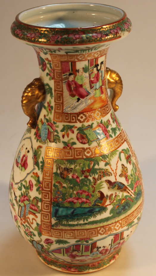 A 19thC Cantonese vase, of shaped circular form in the famille vert palette, decorated with figures,