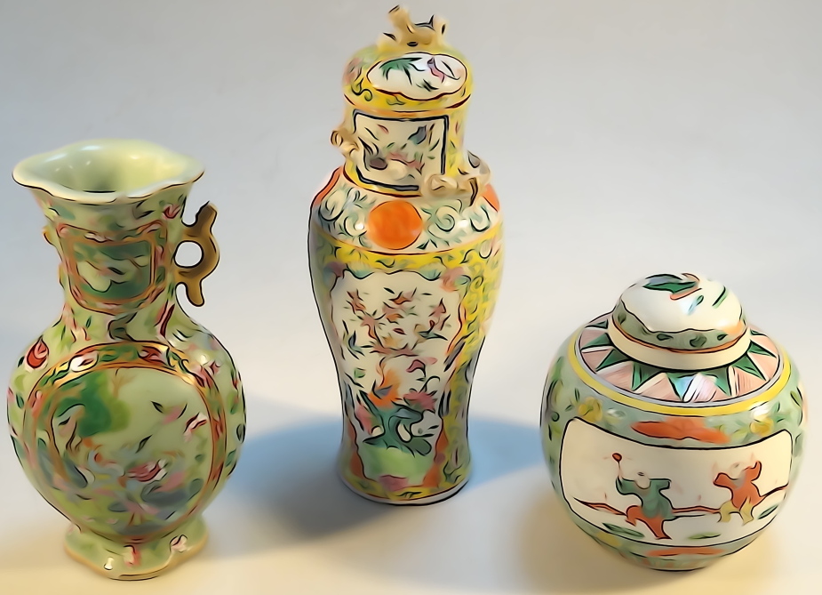 A 19thC Cantonese famille jaune vase and cover, of circular shouldered form, with a domed cover with