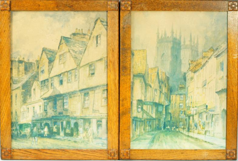 After F.Robson. Four oak framed colour prints, including York.