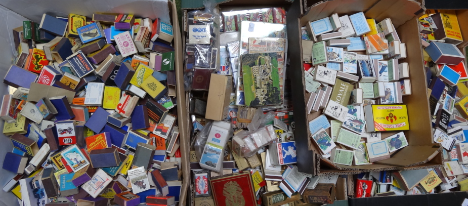 A collection of match boxes, with some in sets.