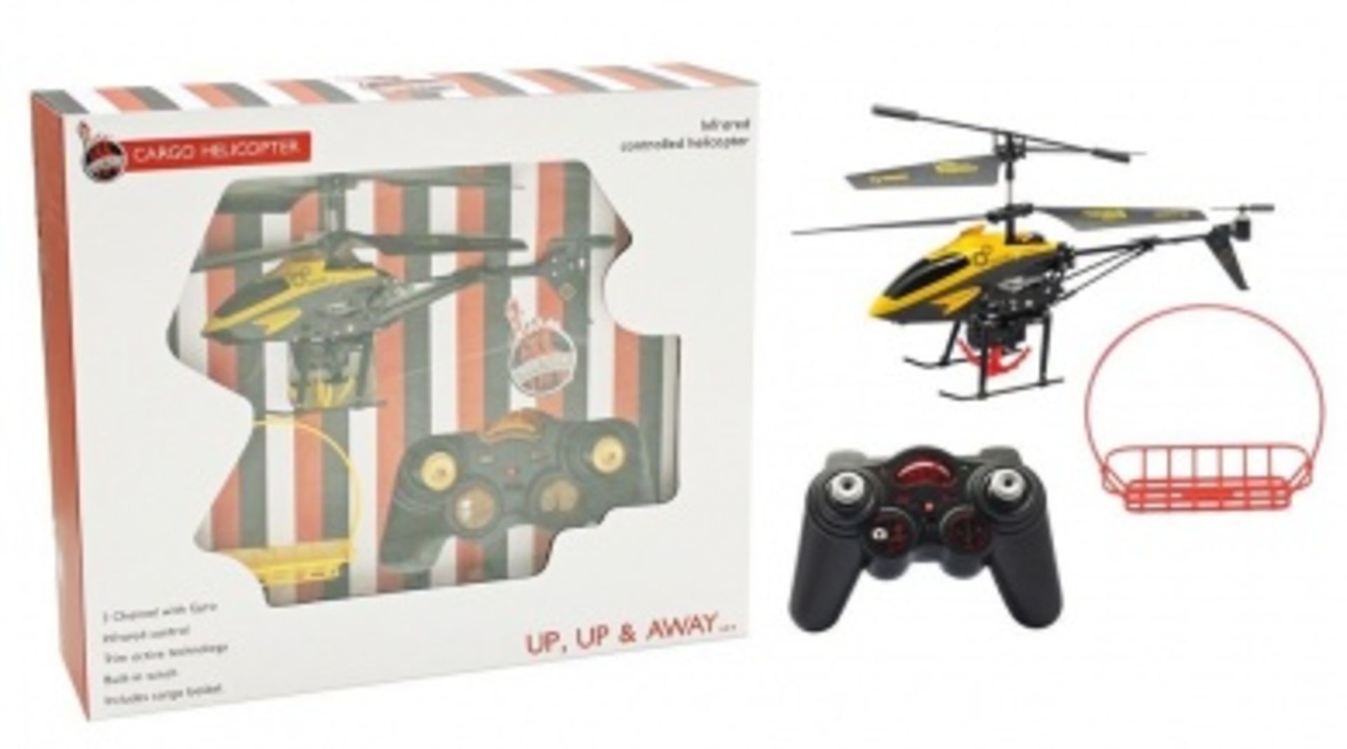 V Infrared controlled Cargo helicopterwith 3-channel gyro and trim active technology. Includes