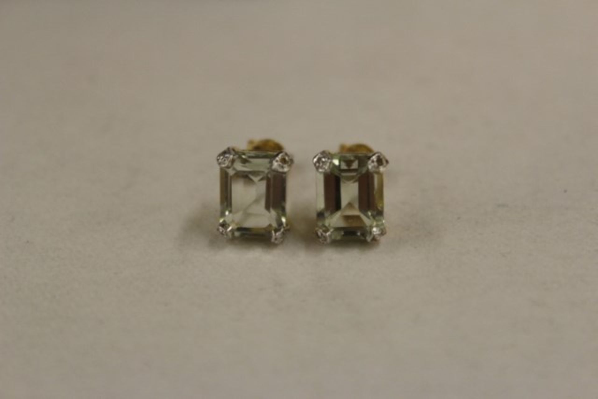 Pair Ladies Gold Earrings Set With Clear Topaz & Diamonds