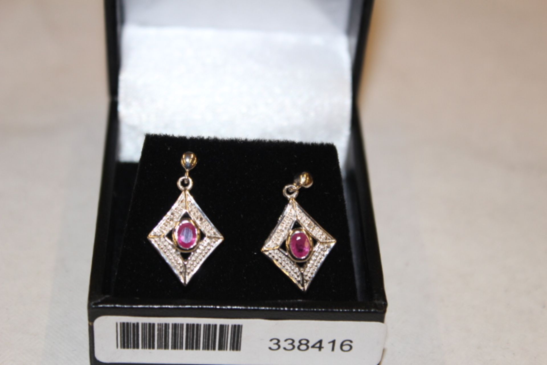 V Pair WM (925) Ruby & Diamond Drop Earrings