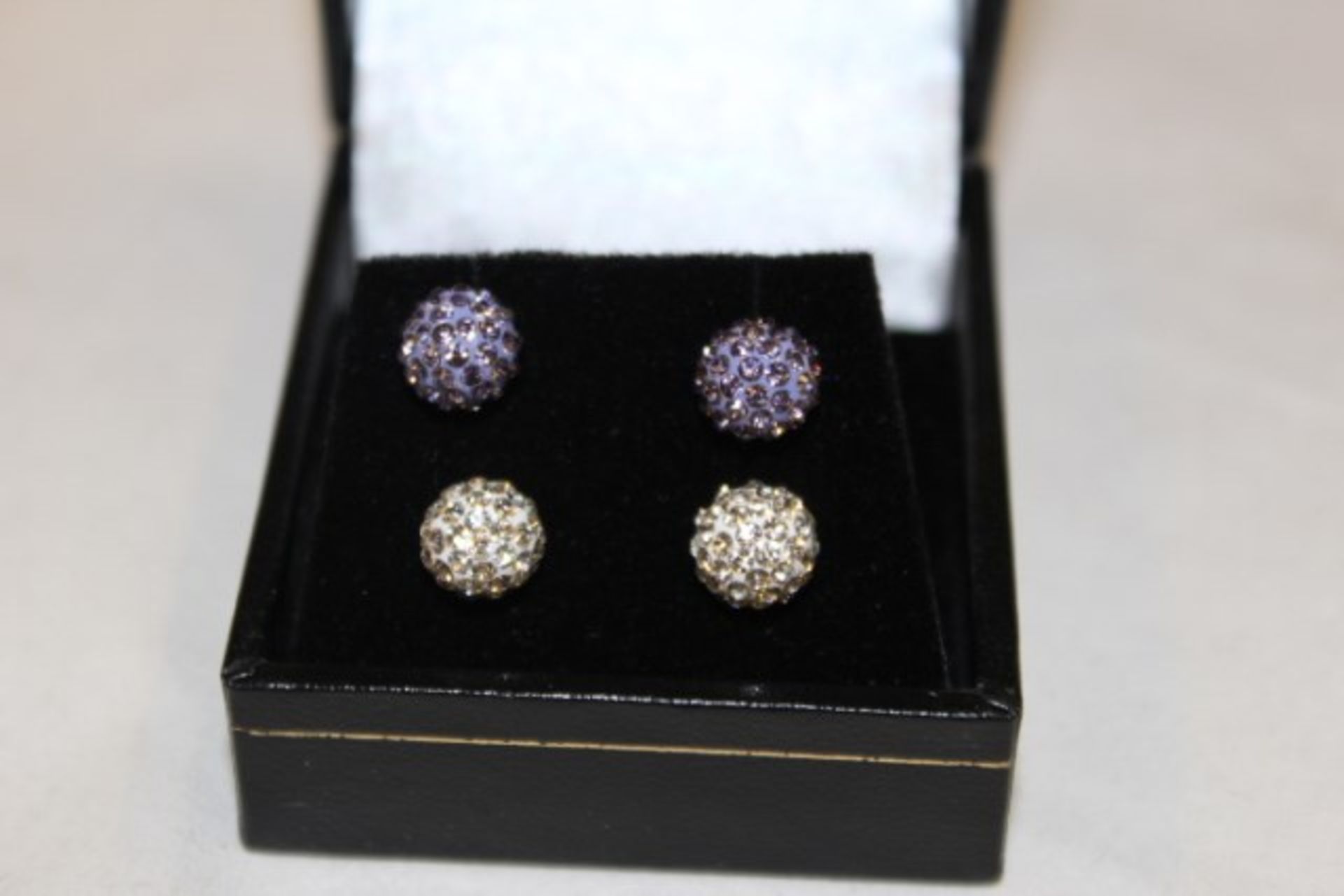 V Pair Ladies Purple Crystal & Pair White Crystal Earrings X  2  Bid price to be multiplied by Two