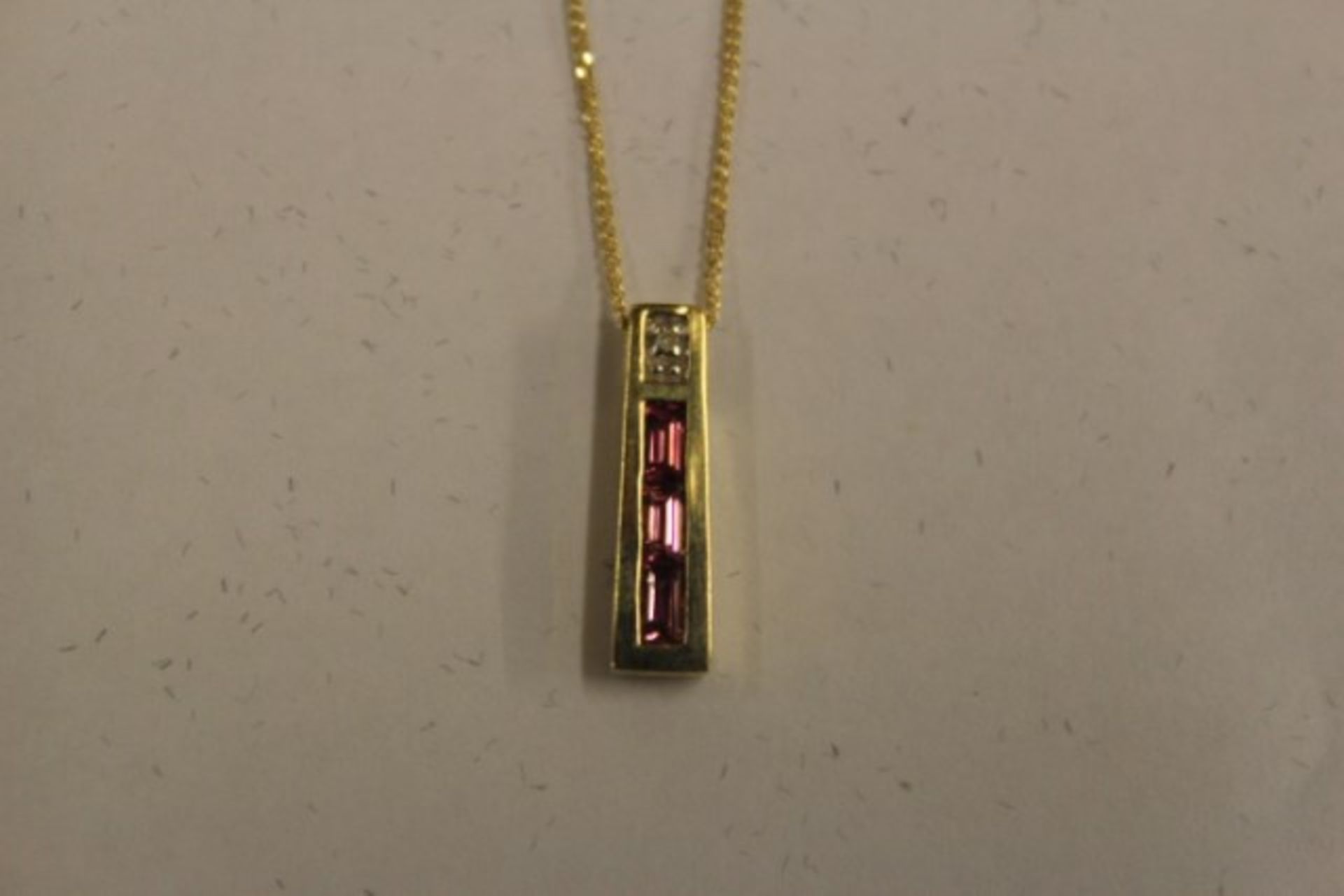 V Diamond & Pink Amethyst Gold Pendant On Chain