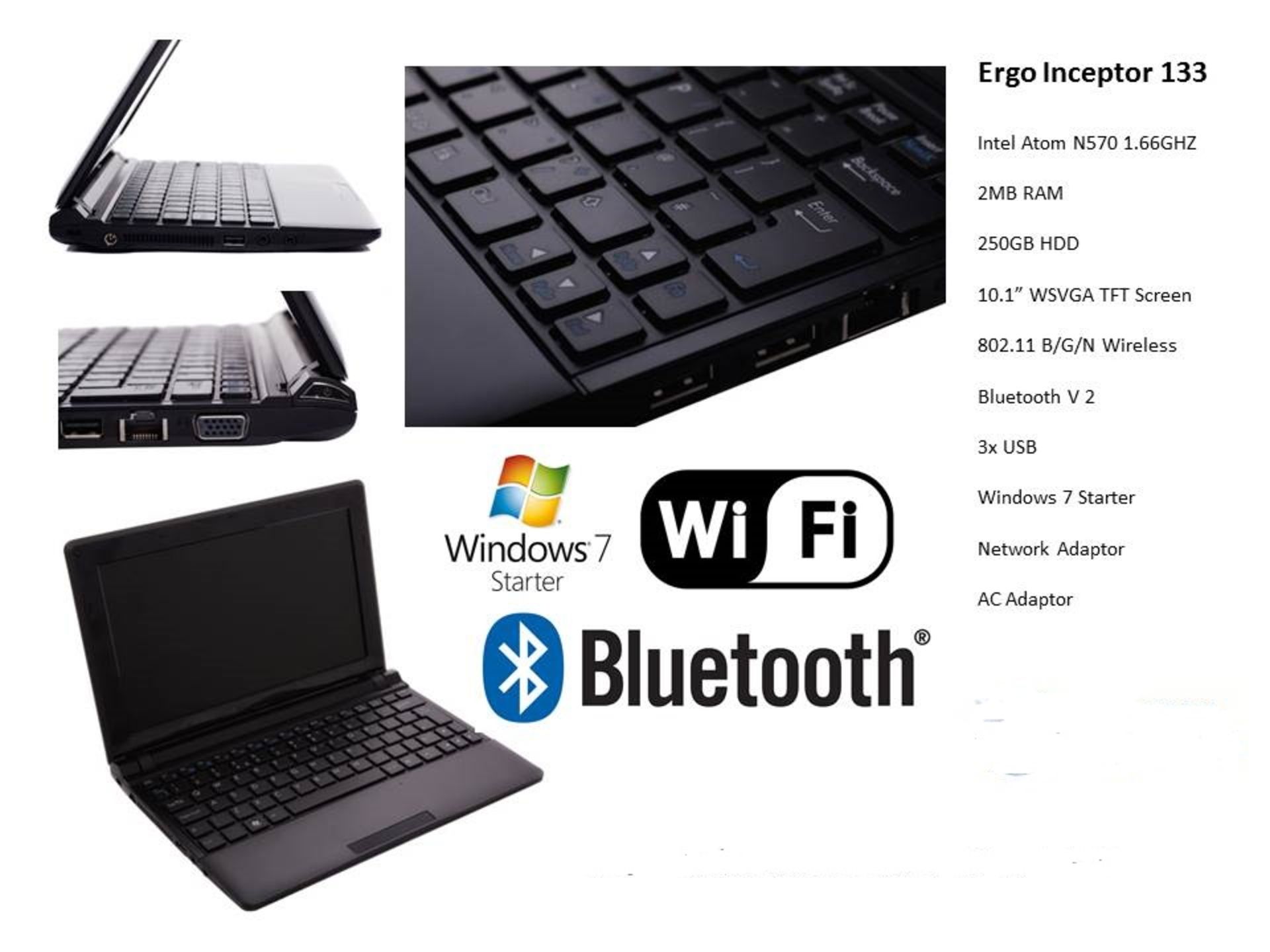 V Ergo Inceptor 133 166Ghz, 250GB HDD, 10" TFT screen, wireless, bluetooth &3 x USB