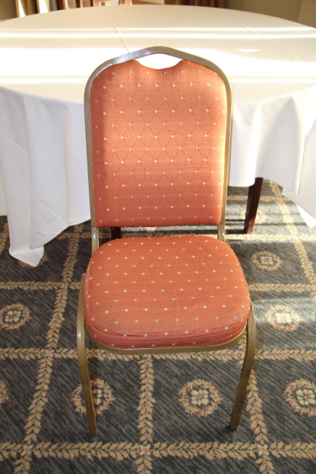 V Ten Metal Framed Conference Chairs With Pink Fabric With Diamond Pattern