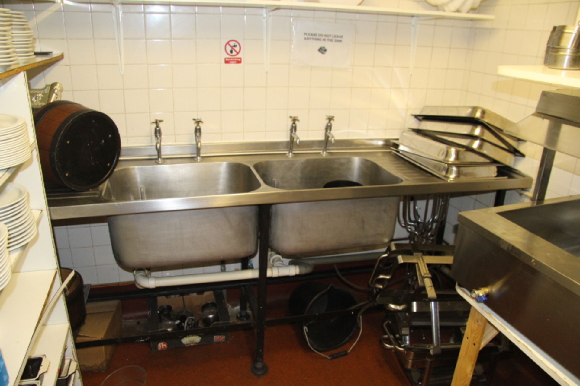 V Kitchen -  Stainless Steel Commercial Twin Sink Unit With Double Drainers 94" Long 34"Deep 36"