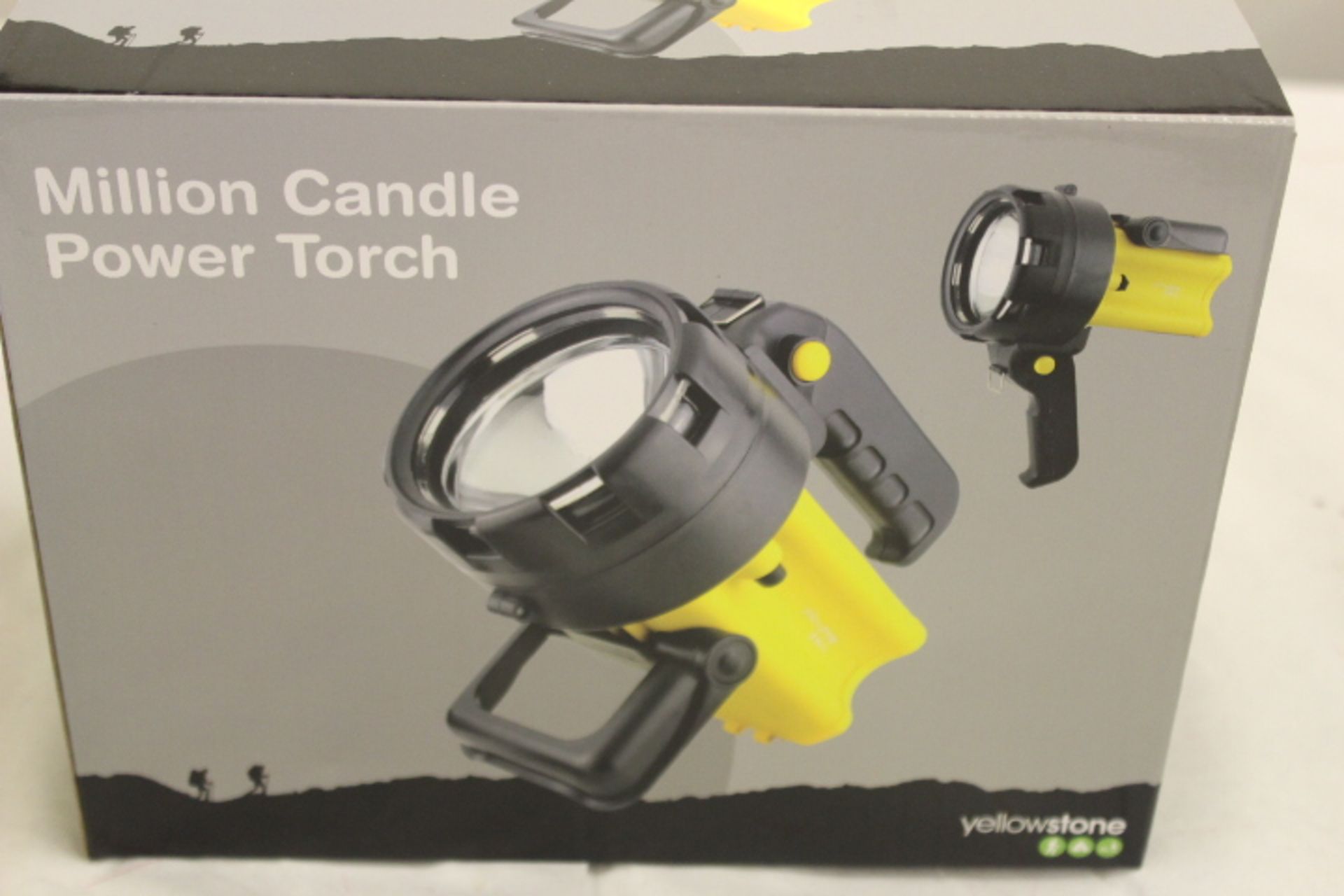 V Million Candle Re-chargable Power Torch RRP £34.99 - Weatherproof - Foot Stand - Carry Strap - 12v