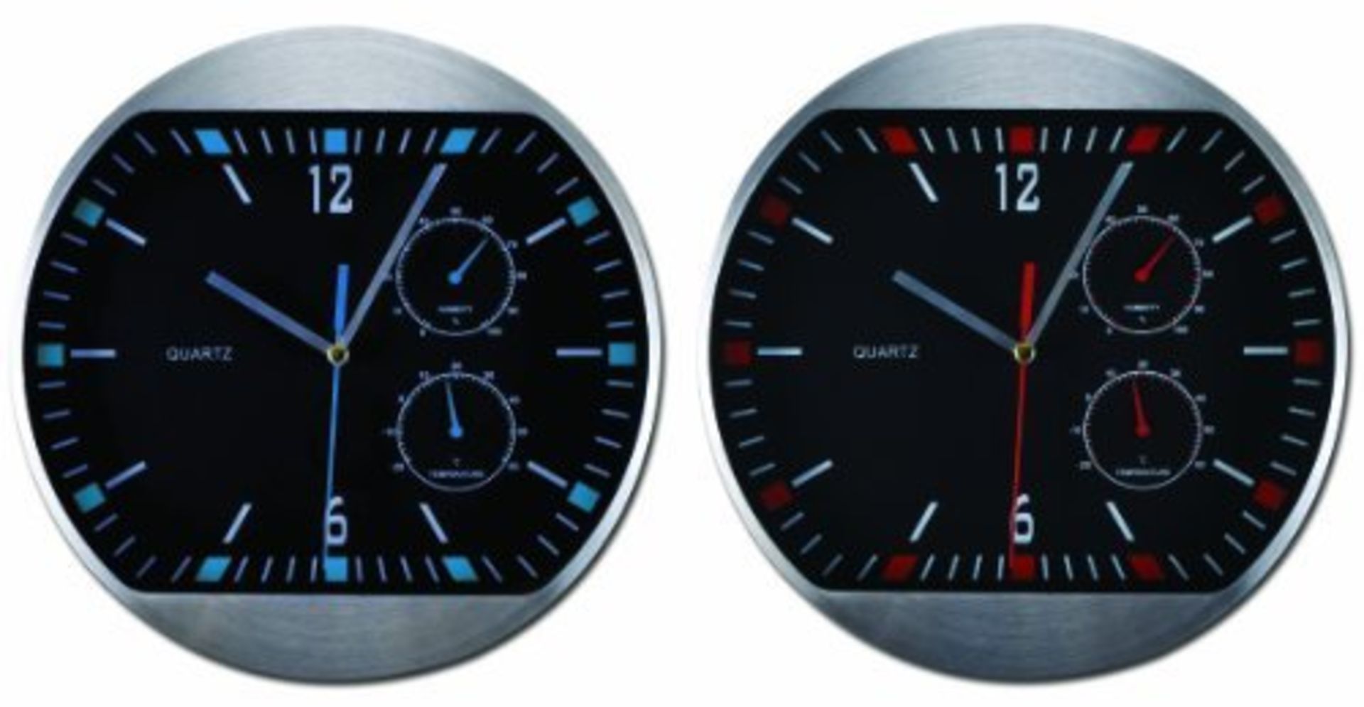 V Brushed Aluminium Monaco Wall Clock With Temp & Humidity Gauges RRP £39.99