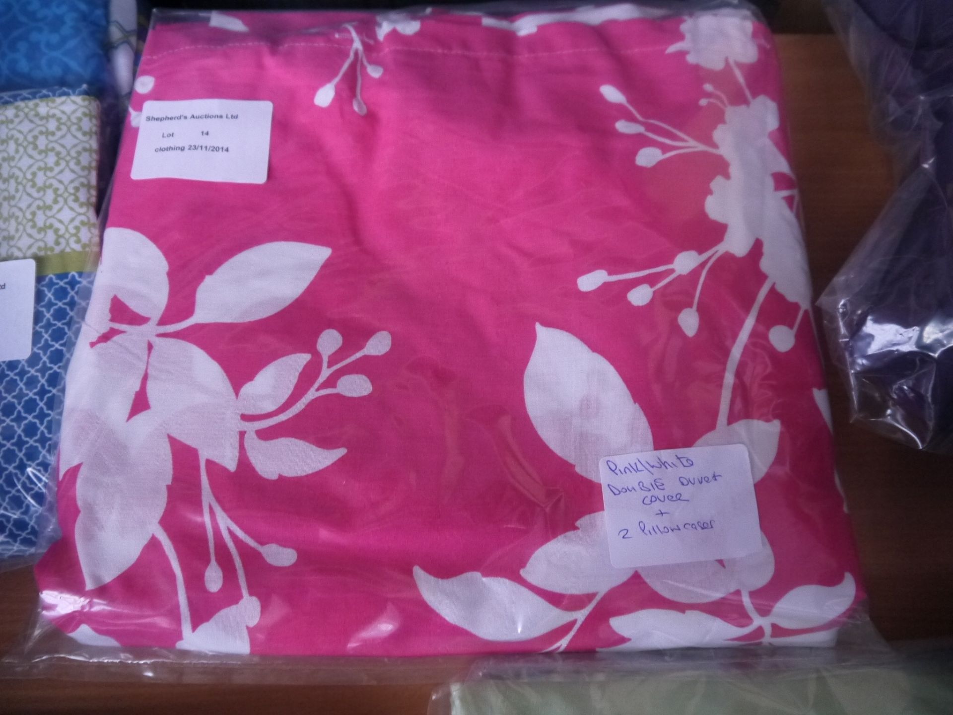 Double duvet cover 2 pillowcases pink/white