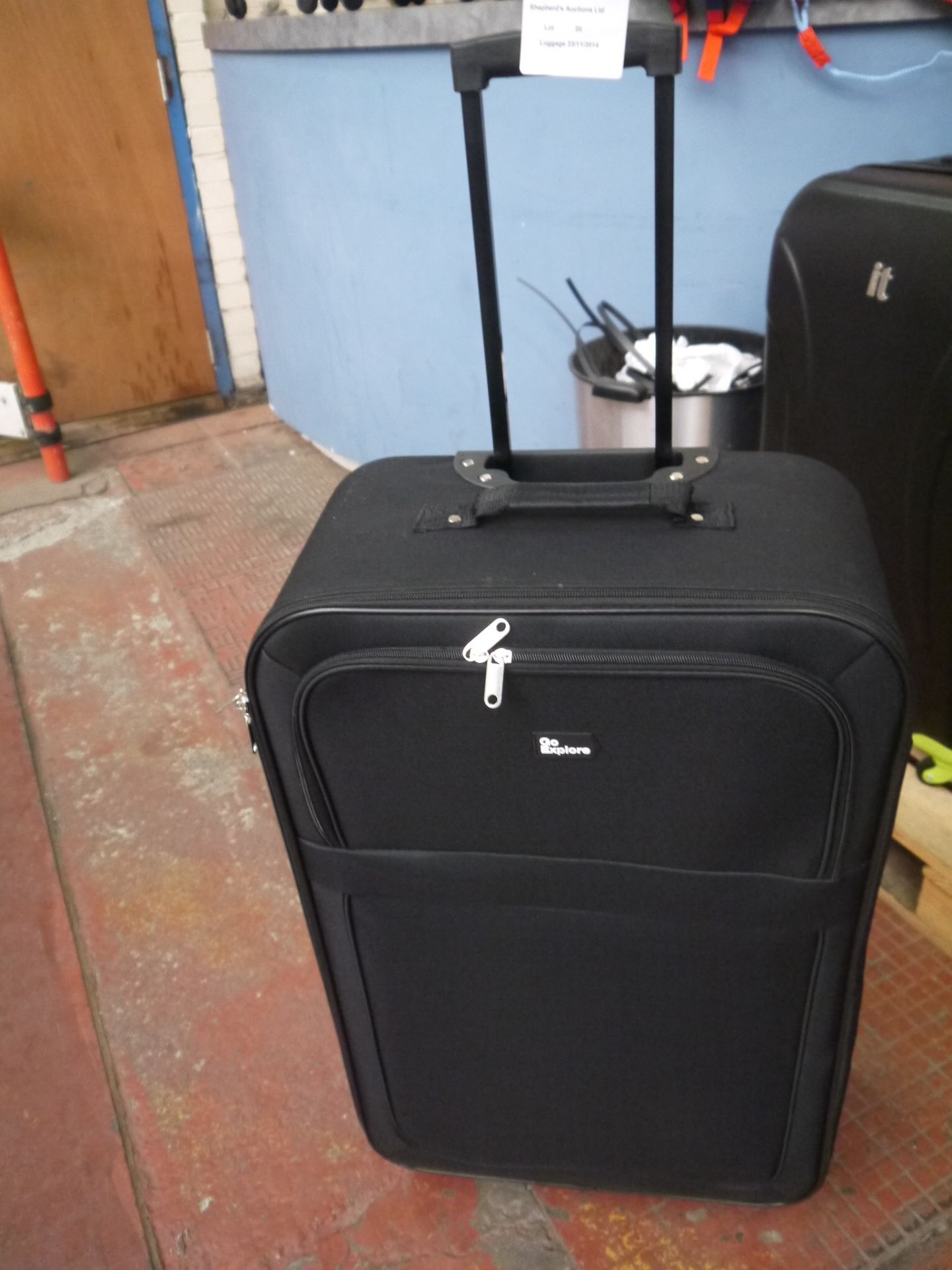 Go Explore Large Black Fabric roller suitcase, in excellent condition