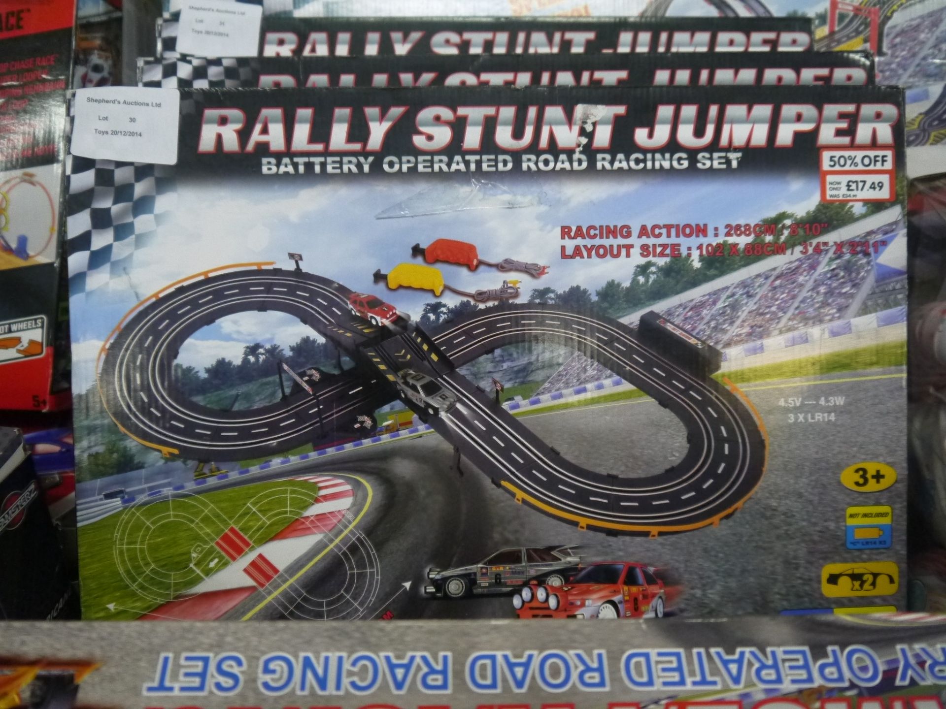 2x Rally Stunt Jumper Racing Battery Operated Road Racing Set. All parts are present, good