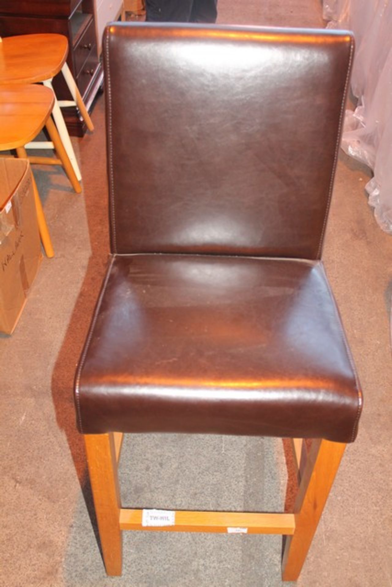 1 x BROWN LEATHER AND LIGHT OAK TALL BARSTOOL RRP£100  *Please note that the bid price is multiplied