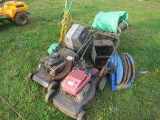 3old lawn mowers, 2 wheeled trolley, strimmer motor