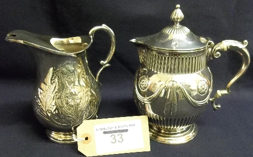 Silver plated ornate jug with lid & another ornate jug