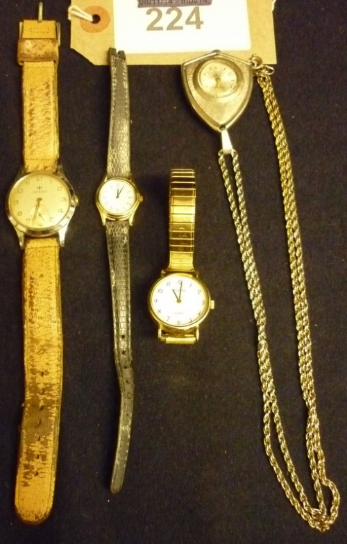 4 watches, Impera, Seiko, Pulsar & Burgana with a 15"" chain