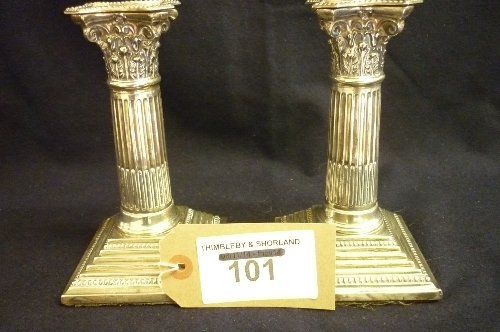 Pair of silver candlesticks with Corinthian columns, London 1898