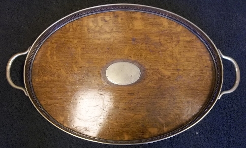 Silver plated & mahogany tray, 51.5cm x 37cm