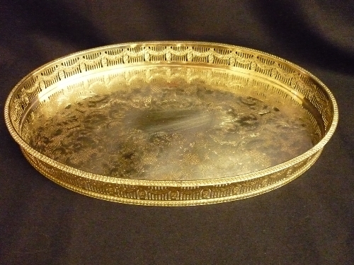 Silver plated oval tray with with pierced sides, Sheffield