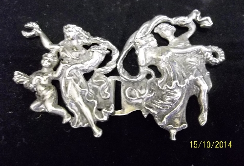 Silver plated belt buckle of classical figures