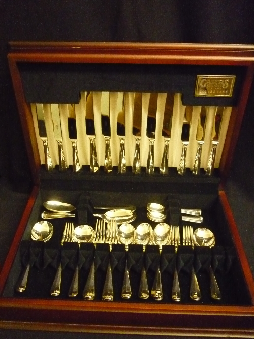 44 piece silver plated cutlery set by Cars of Sheffield `rat tail pattern`