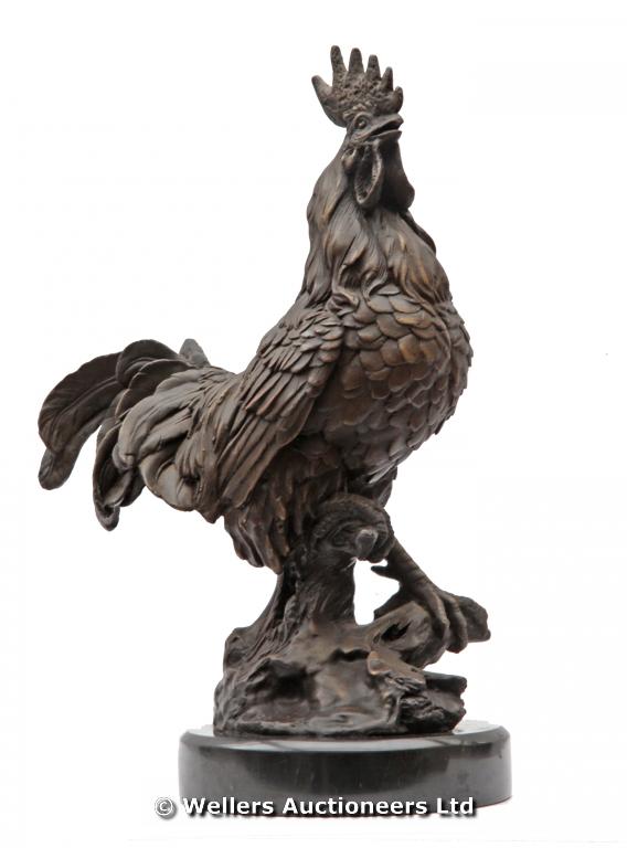 Bronze Cockerel Sculpture, Signed, 32cms high by 24cms wide by 15cms deep