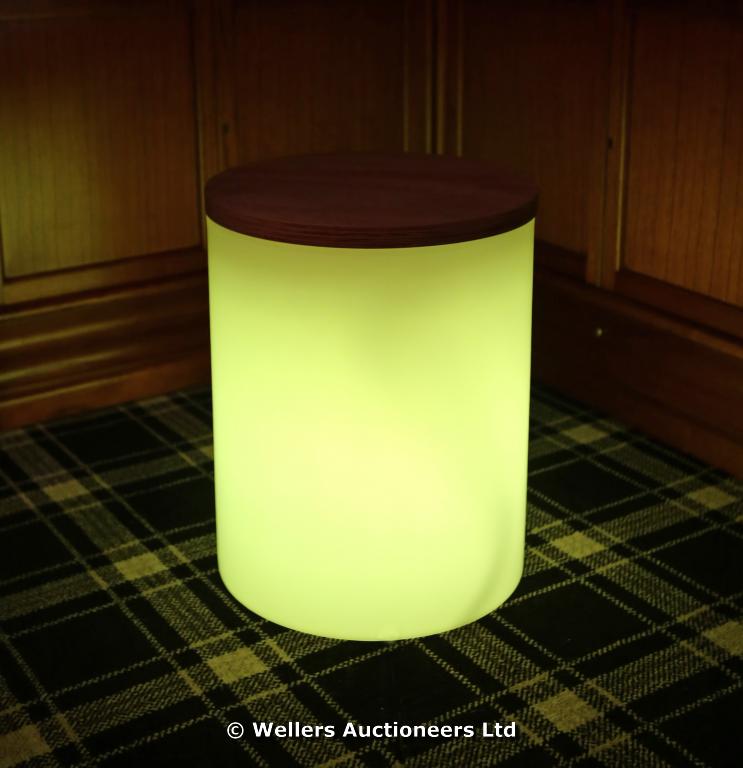 Cylindrical Perspex and Wooden Light Seat, 47.5cms high by 38cms diameter