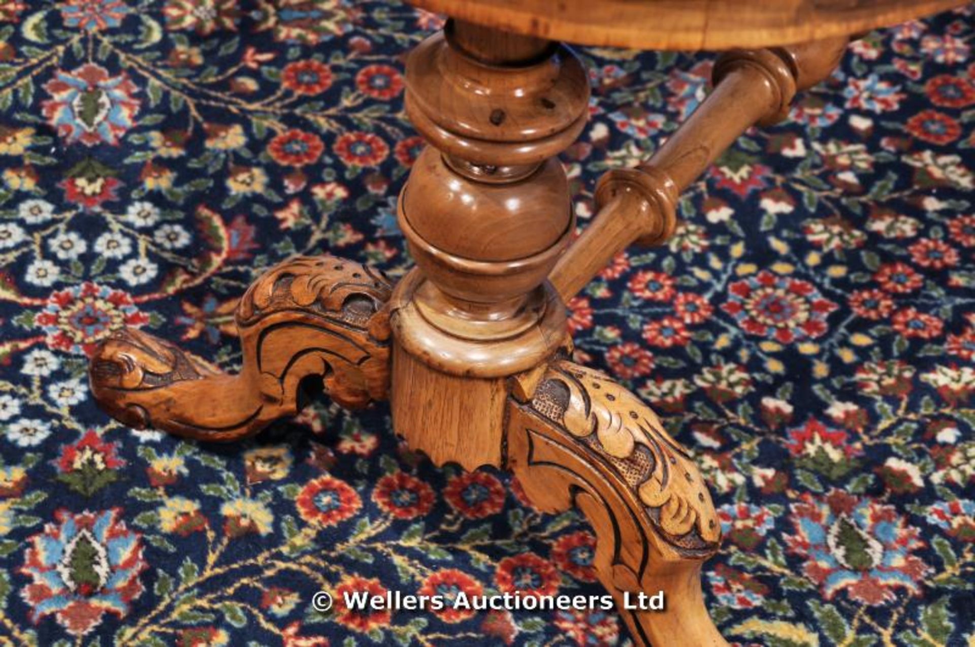 An oval coffee table on ornate H frame support, C1850 - Image 4 of 4