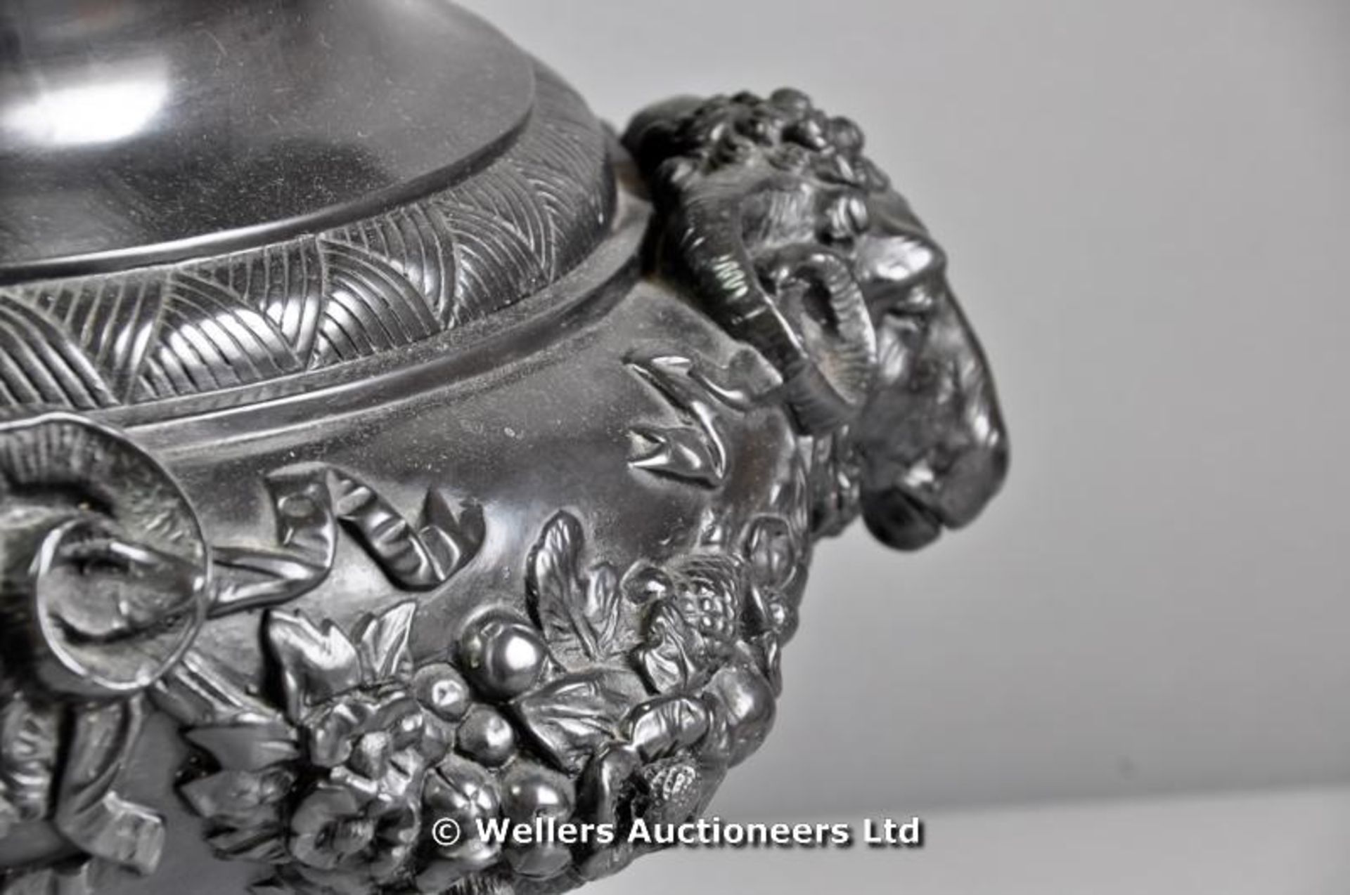 A bronze pedestal planter with rams had detail with swags - Image 2 of 4