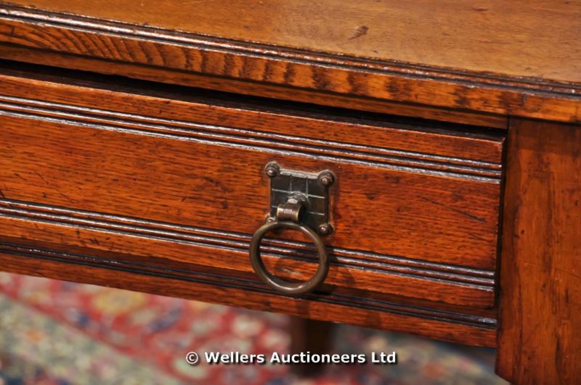 An oak hall stand, with original mirror plate, a single drawer and under tier, C1880 - Image 4 of 4