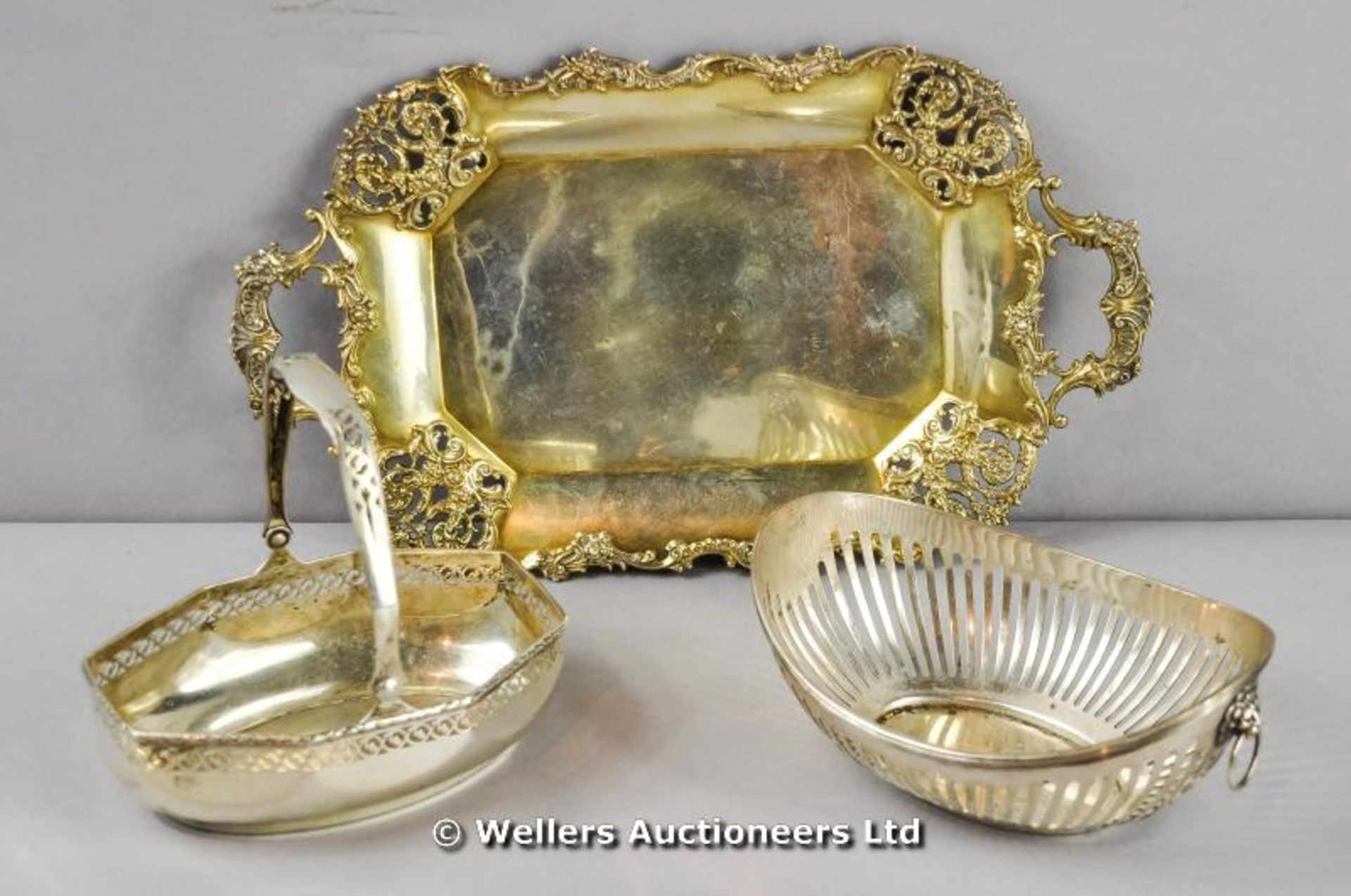 *Two silver bon bon / nut dishes and a small silver tray, all Continental with various dates and