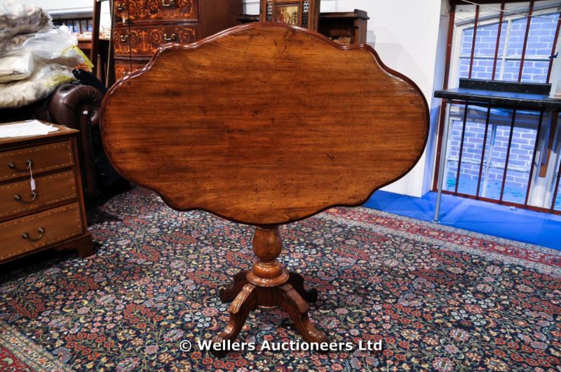 Mahogany tilt top table with a four legged turned centre support, C1850 - Image 5 of 6