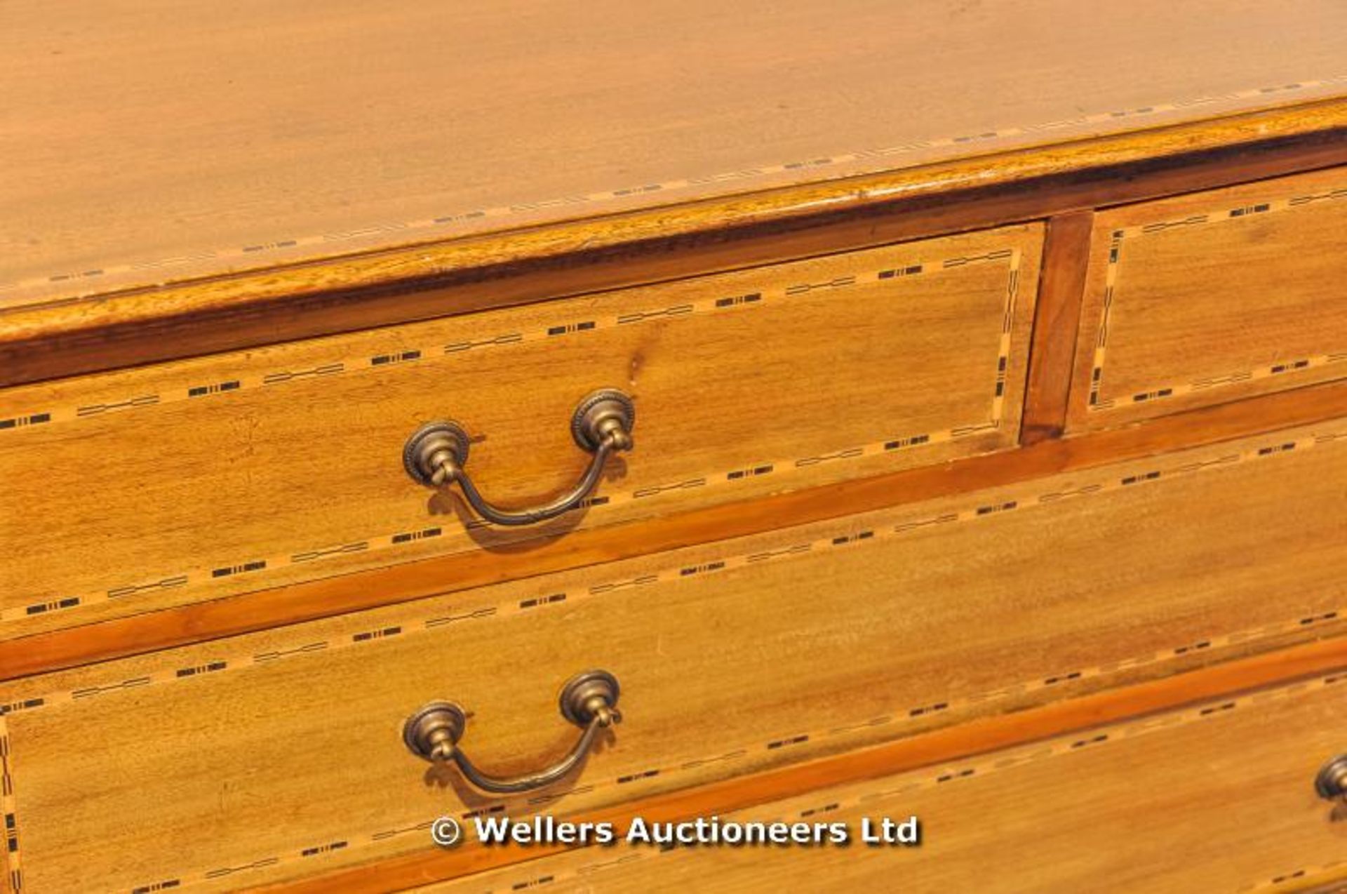A low chest of drawers, two short over two long, with bronze handles and inlaid detail to drawer - Image 2 of 3
