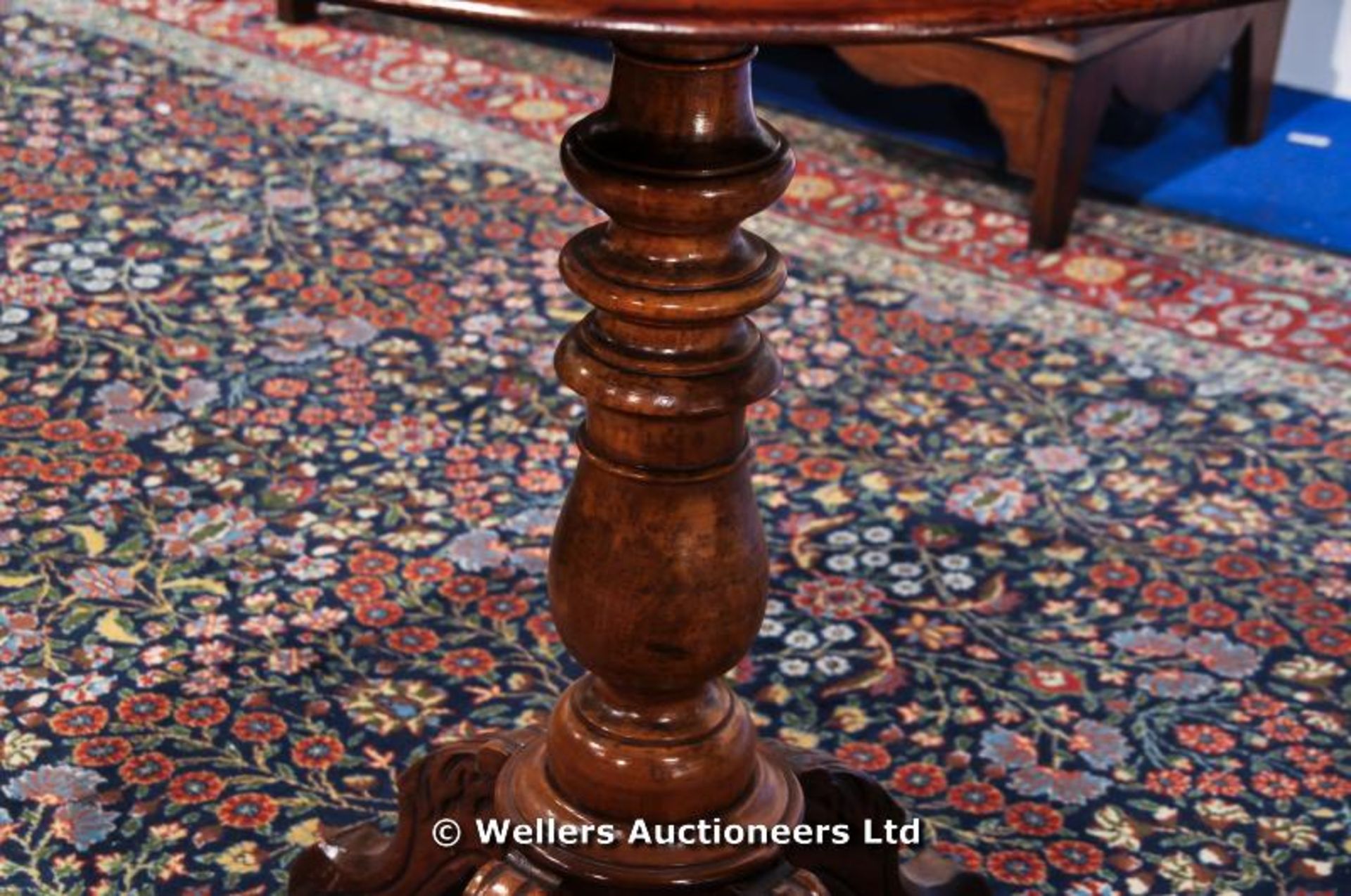 Mahogany tilt top table with a four legged turned centre support, C1850 - Image 4 of 6