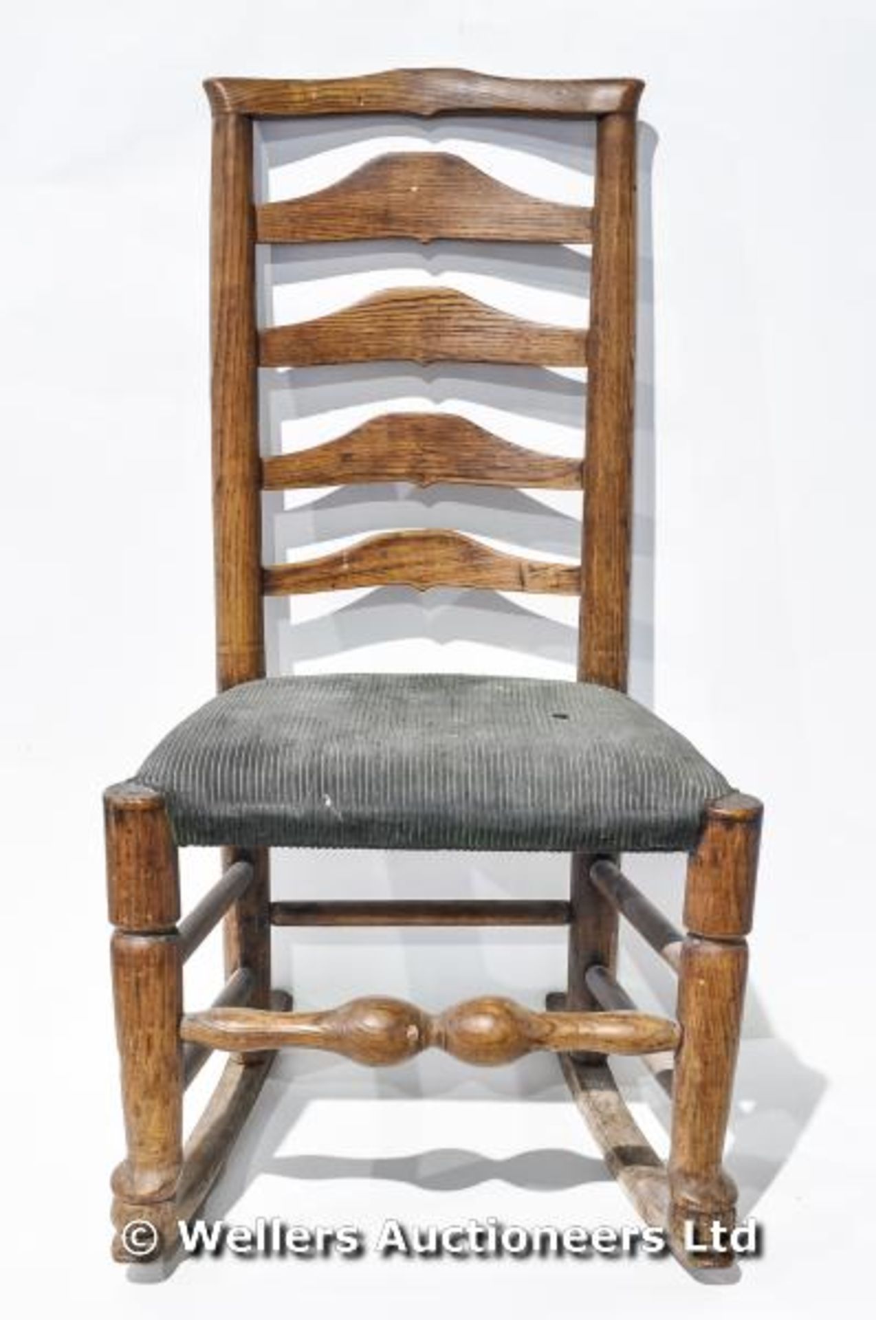 An oak rocking ladderback kitchen chair, C1800