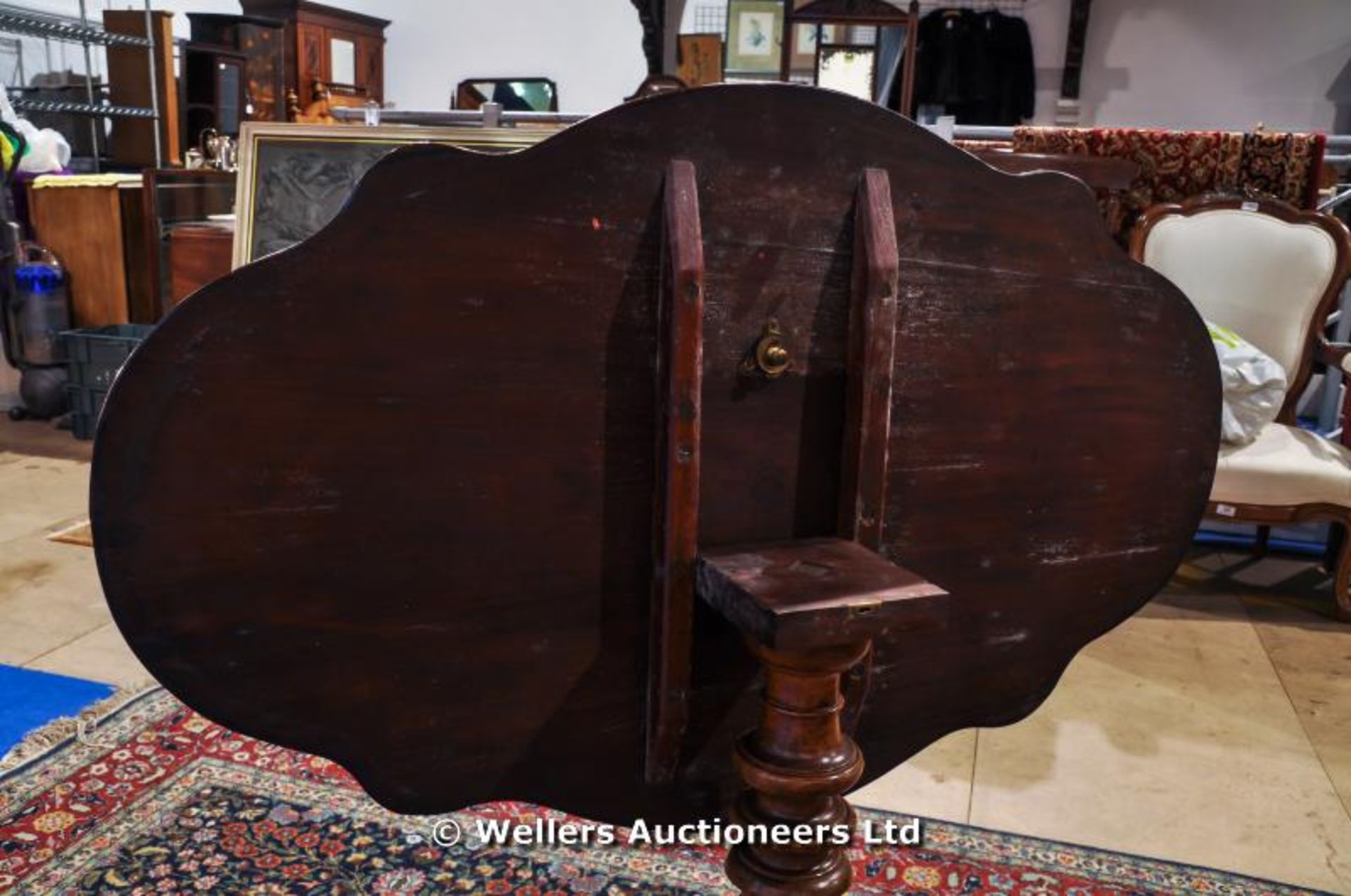 Mahogany tilt top table with a four legged turned centre support, C1850 - Image 6 of 6