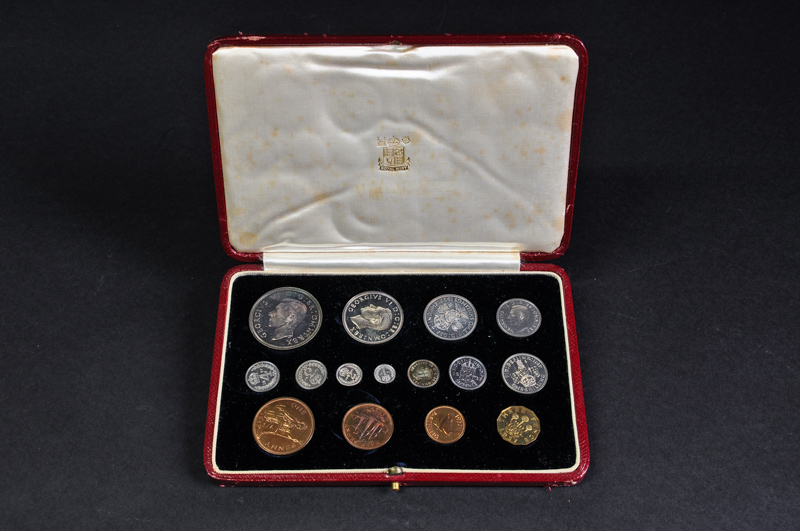 George VI, Coronation 1937, specimen set of coins comprising silver crown to maundy penny, nickel-