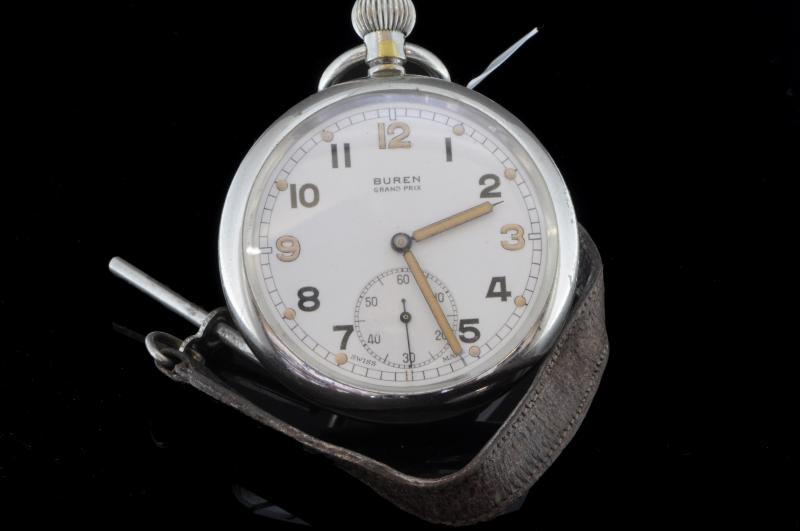 *Buren Grand Prix open faced military pocket watch, G.S.TP- H24920, later Bravingtons London mark (