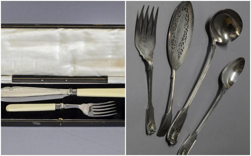 Mappin and Webb cutlery prince and princess plate cutlery set, compromising a ladle, gravy spoon and