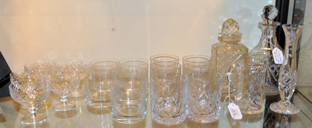 A quantity of cut glass including eleven whisky tumblers and two decanters (20)