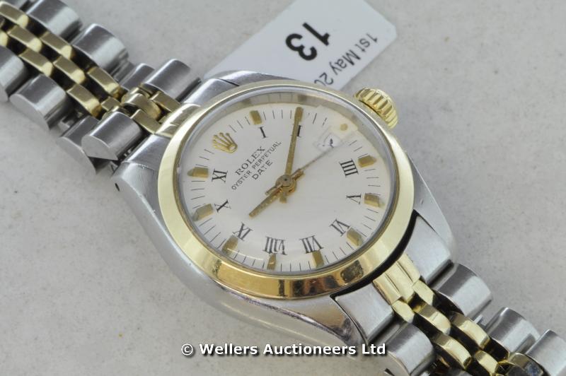 Ladies` Rolex bicolour Oyster Date, steel and gold case and bracelet, model number 6916, circa 1975