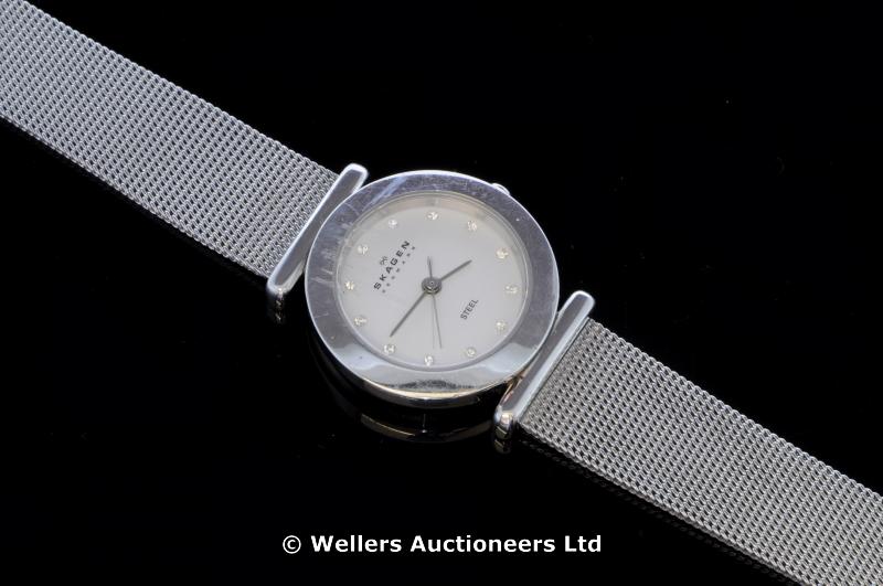 *Ladies` Skagen wristwatch, stainless steel case and bracelet (Lot subject to VAT)