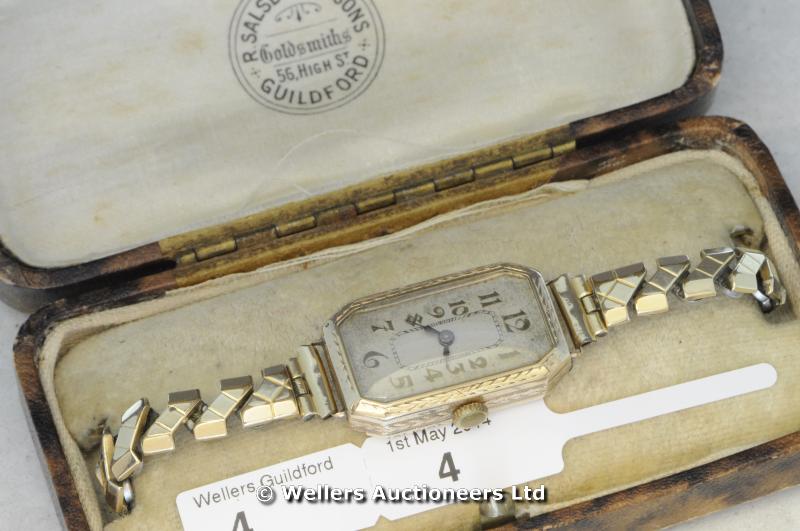 9ct yellow gold cased ladies` wristwatch with a Rolex Marconi 15 jewel movement, on an expandable