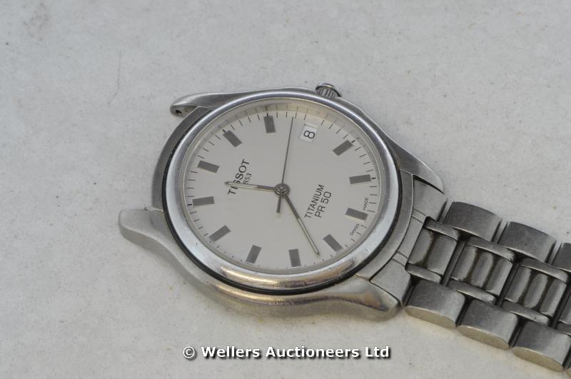 Gentlemen`s Tissot Titanium PR50 stainless steel wristwatch with round dial, baton hour markers