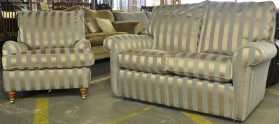 1 x Duresta Luxury 2 Seater Sofa Suite with Matching Chair – Comes in a Two Tone Stripe Pattern –