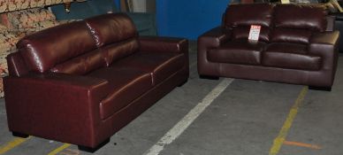 1 x 3 Seater + 2 Seater Set by Mark Webster – Fold Over Arm in a Fabulous Burgundy Leather – Ex