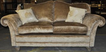 1 x Luxurious 2 Seater Sofa by Wade Upholstery – Comes in a Gold Chenille – Includes Cushions – Ex